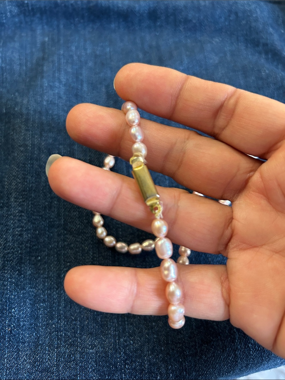 Delicate Pink Faux Freshwater Pearl Necklace with Gold Clasp - Picture 5 of 5